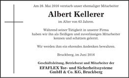 Traueranzeige Albert Kellerer