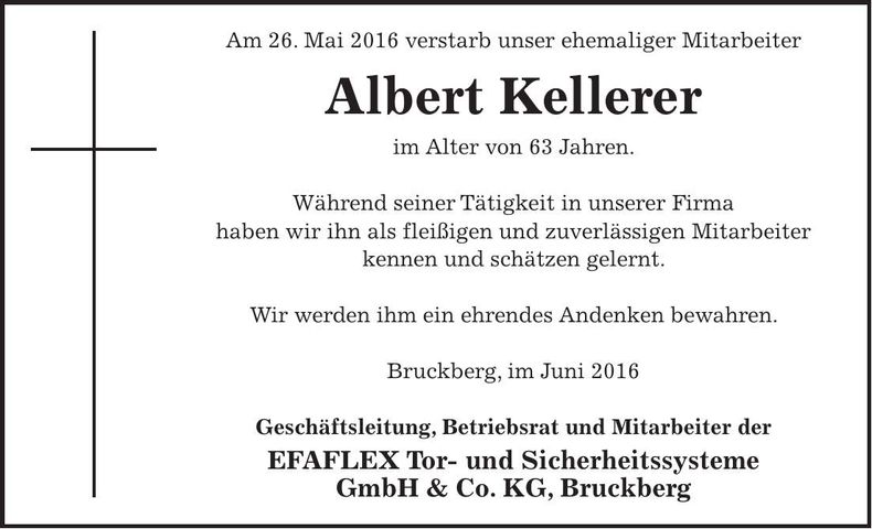 Traueranzeige Albert Kellerer