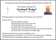 Traueranzeige Gerhard Weigel
