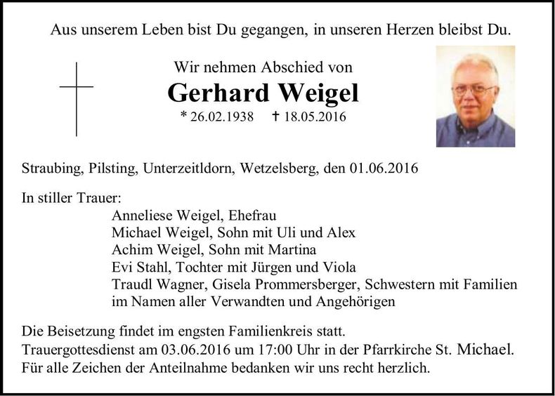 Traueranzeige Gerhard Weigel