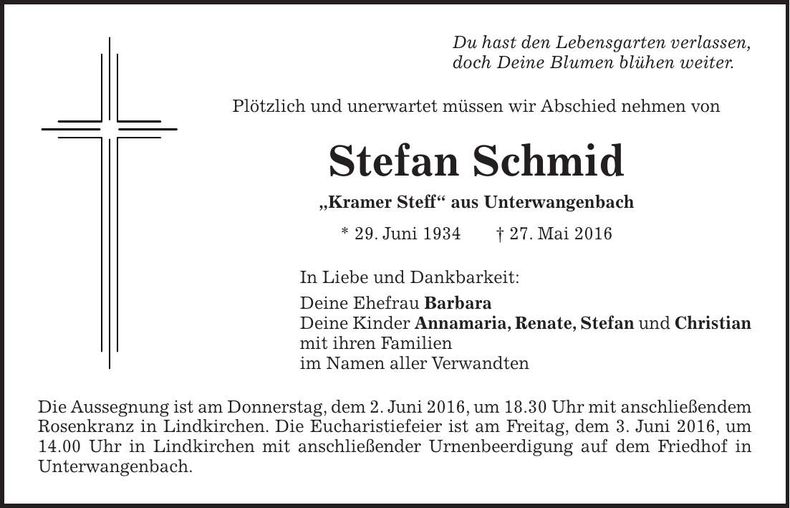 Traueranzeige Stefan Schmid
