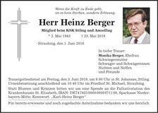 Traueranzeige Heinz Berger