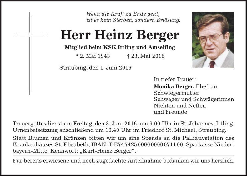 Traueranzeige Heinz Berger
