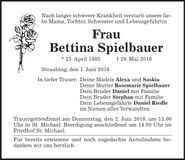 Traueranzeige Bettina Spielbauer