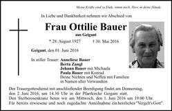 Traueranzeige Ottilie Bauer