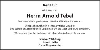 Traueranzeige Arnold Tebel