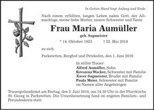Traueranzeige Maria Aumüller