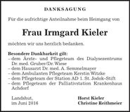 Traueranzeige Irmgard Kieler