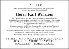 Traueranzeige Karl Winziers