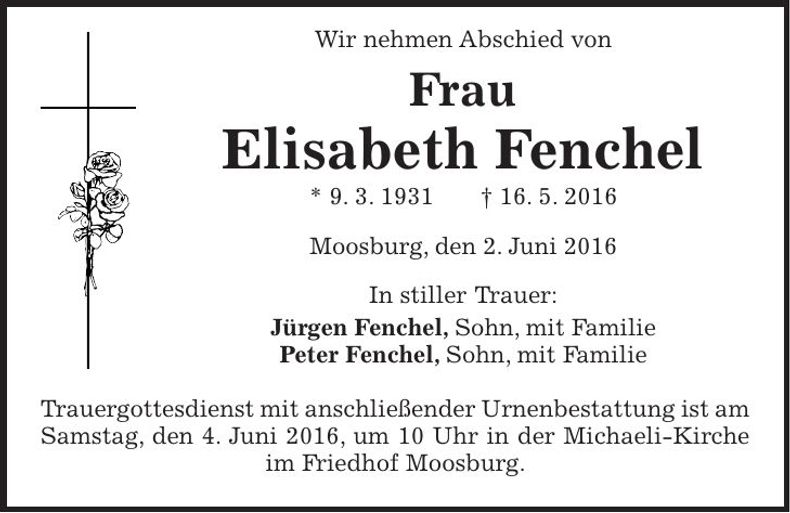 Traueranzeige Elisabeth Fenchel