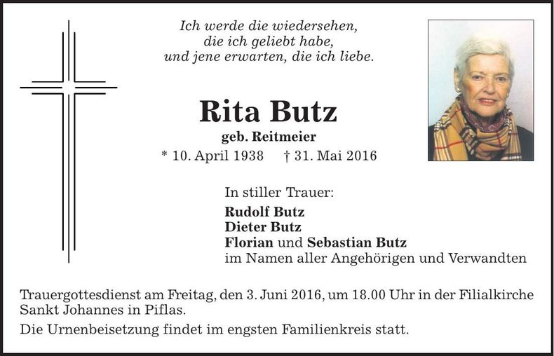 Traueranzeige Rita Butz