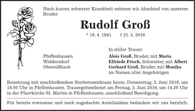 Traueranzeige Rudolf Groß