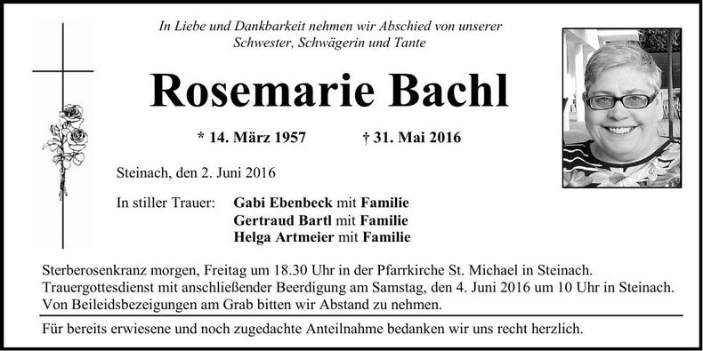 Traueranzeige Rosemarie Bachl