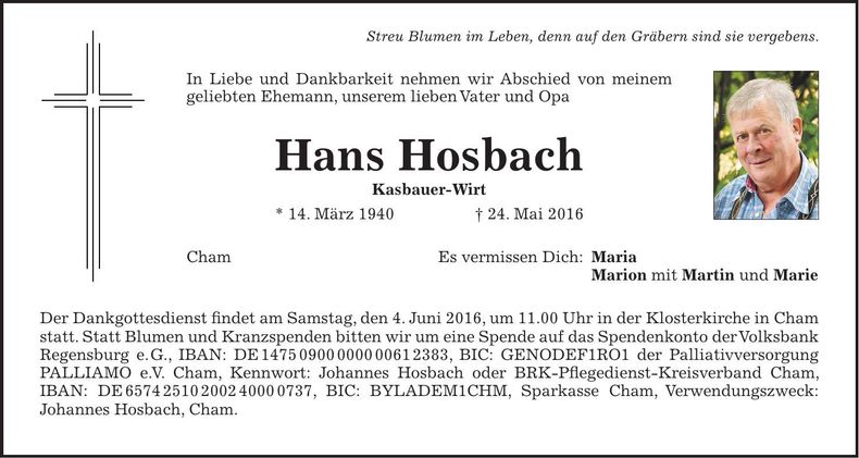 Traueranzeige Hans Hosbach