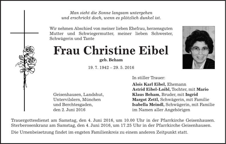 Traueranzeige Christine Eibel