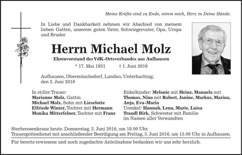 Traueranzeige Michael Molz