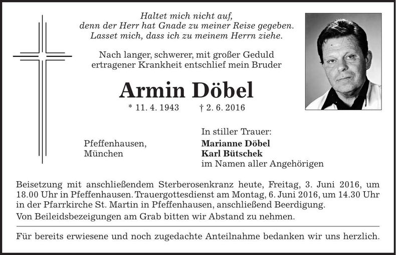 Traueranzeige Armin Döbel