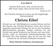 Traueranzeige Christa Eibel