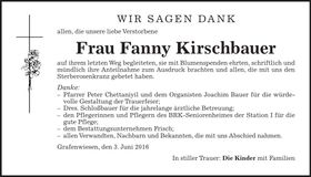 Traueranzeige Fanny KIrschbauer