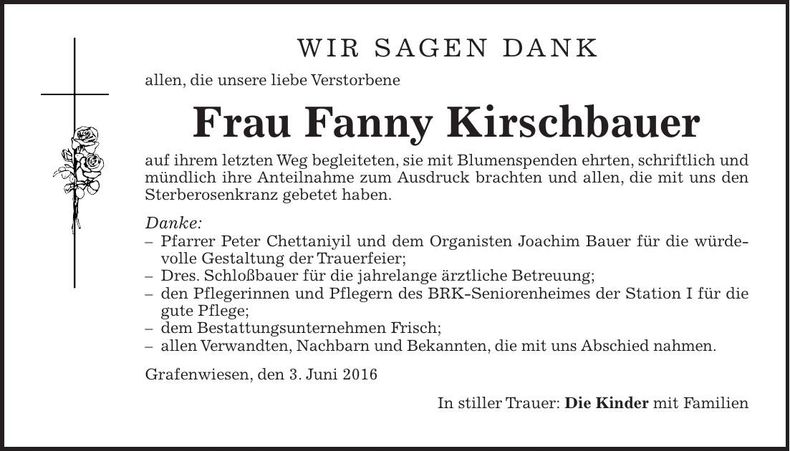 Traueranzeige Fanny KIrschbauer