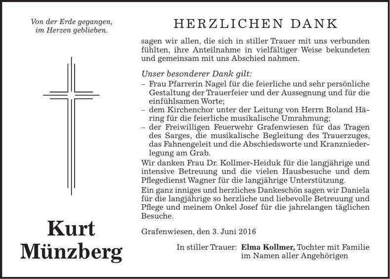 Traueranzeige Kurt Münzberg