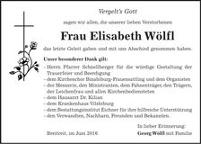 Traueranzeige Elisabeth Wölfl
