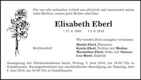 Traueranzeige Elisabeth Eberl