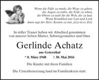 Traueranzeige Gerlinde Achatz