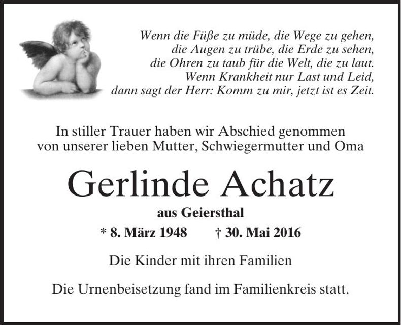 Traueranzeige Gerlinde Achatz