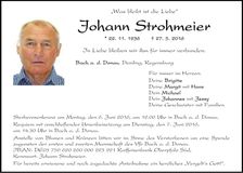 Traueranzeige Johann Strohmeier