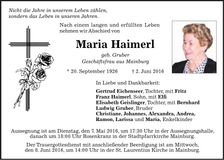 Traueranzeige Maria Haimerl
