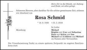 Traueranzeige Schmid Rosa