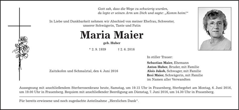 Traueranzeige maria Maier