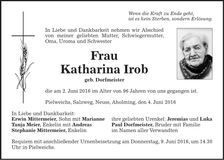 Traueranzeige Katharina Irob
