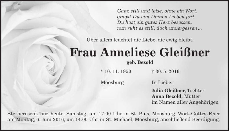 Traueranzeige Anneliese Gleißner
