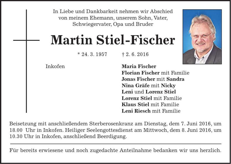 Traueranzeige Martin Stiel-Fischer