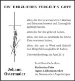 Traueranzeige Johann Ostermaier