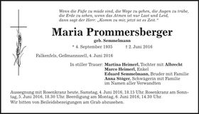 Traueranzeige Maria Prommersberger
