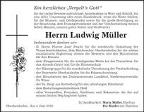 Traueranzeige Ludwig Müller