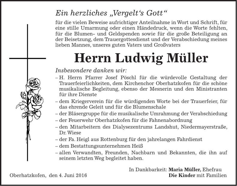 Traueranzeige Ludwig Müller