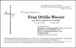 Traueranzeige Ottilie Wasser