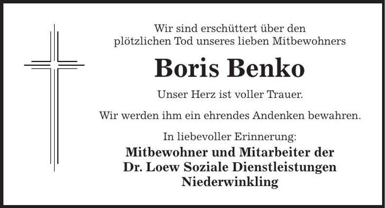 Traueranzeige Boris Benko