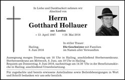 Traueranzeige Gotthard Hollauer