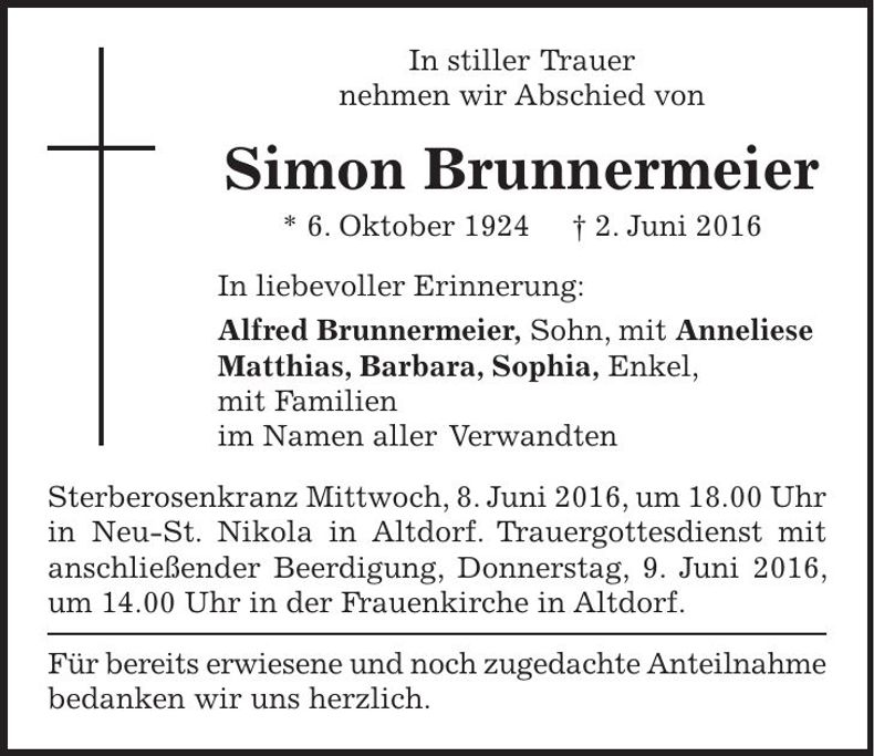 Traueranzeige Simon Brunnermeier