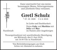 Traueranzeige Gretl Schulz