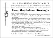 Traueranzeige Magdalena Dinzinger