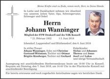 Traueranzeige Johann Wanninger