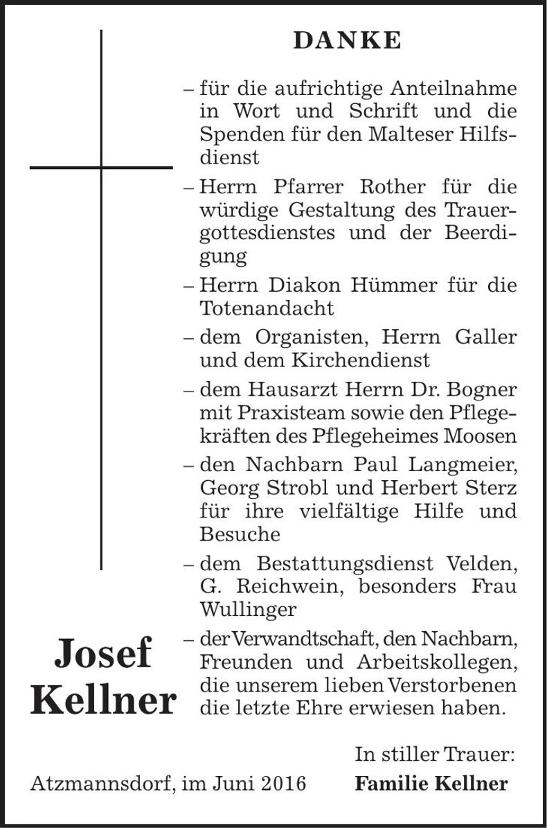 Traueranzeige Josef Kellner