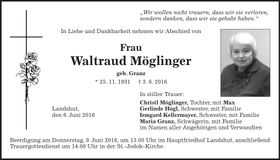 Traueranzeige Waltraud Möglinger