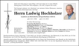 Traueranzeige Ludwig Hochholzer